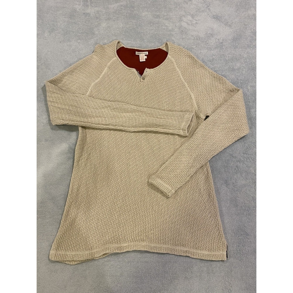 men's carbon2cobalt Long Sleeve‎ Pullover 2 Button Sweater Beige Cotton L Large